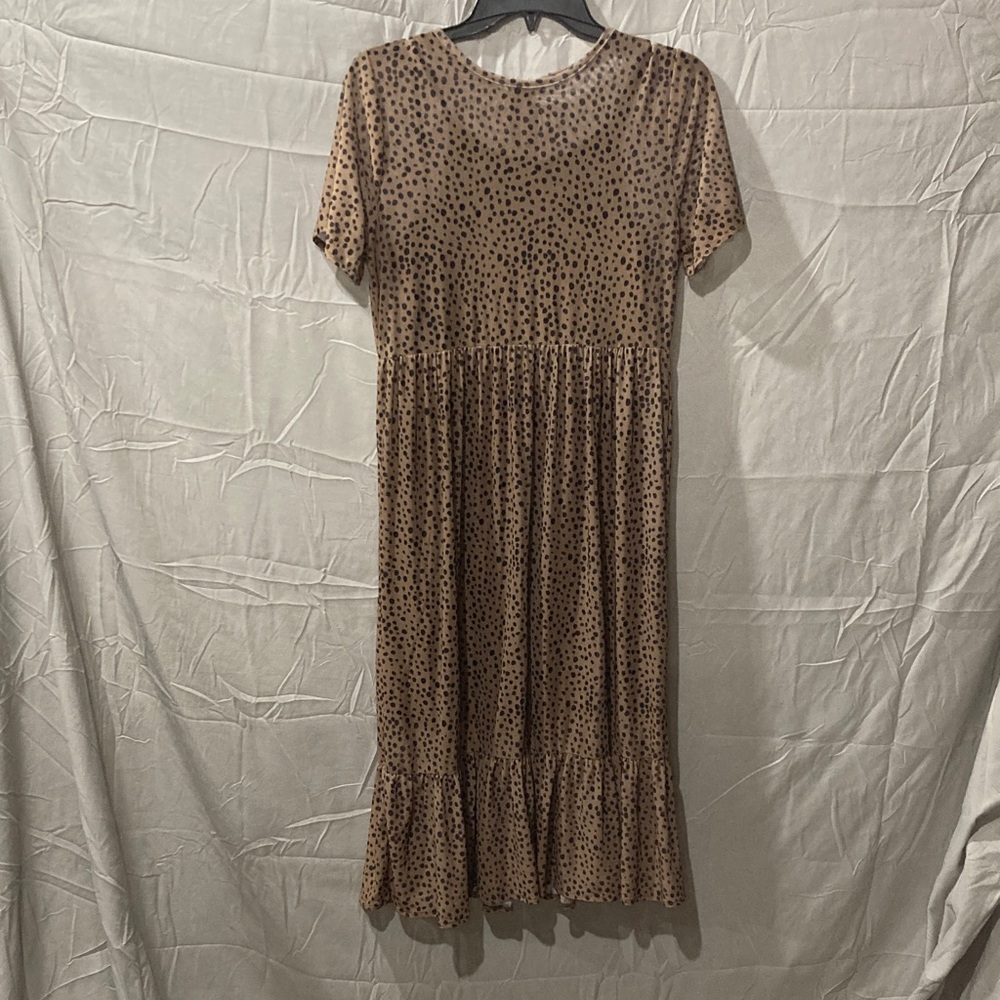 Tan and Black Polka Dot Midi Dress